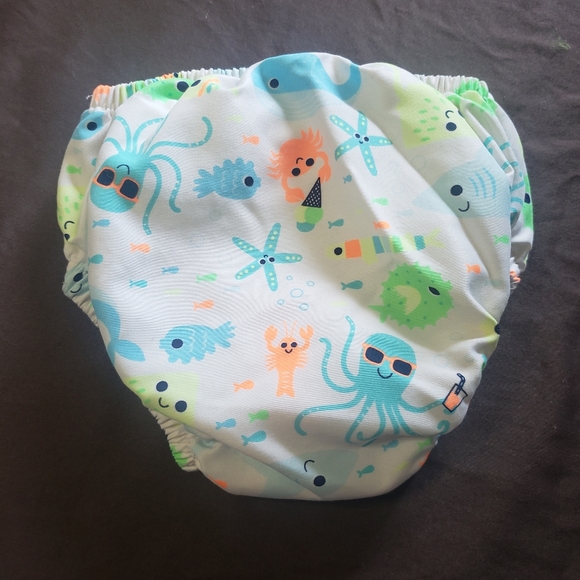 Reusable Swim Diaper Sea Animal Theme Elastic Waist Snaps Sea Me Swim 12 Month - Picture 2 of 4